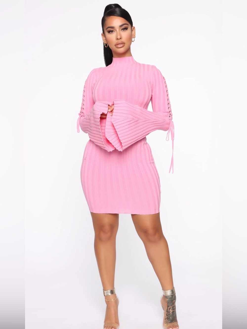 Fashion Nova Pink Long Sleeve Dress